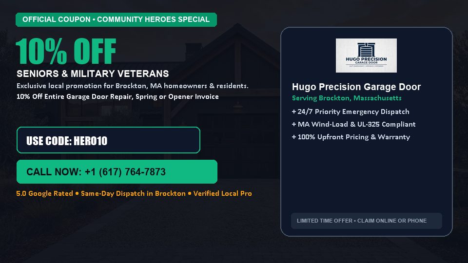 Hugo Precision Garage Door 10% OFF Seniors & Military Veterans in Brockton, MA